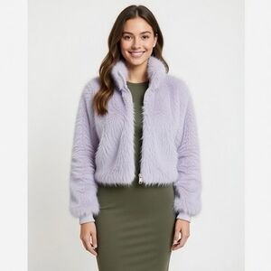 Art Class Faux Fur Jacket Cropped Zip Up Coat Womens M Lilac Purple Excellent